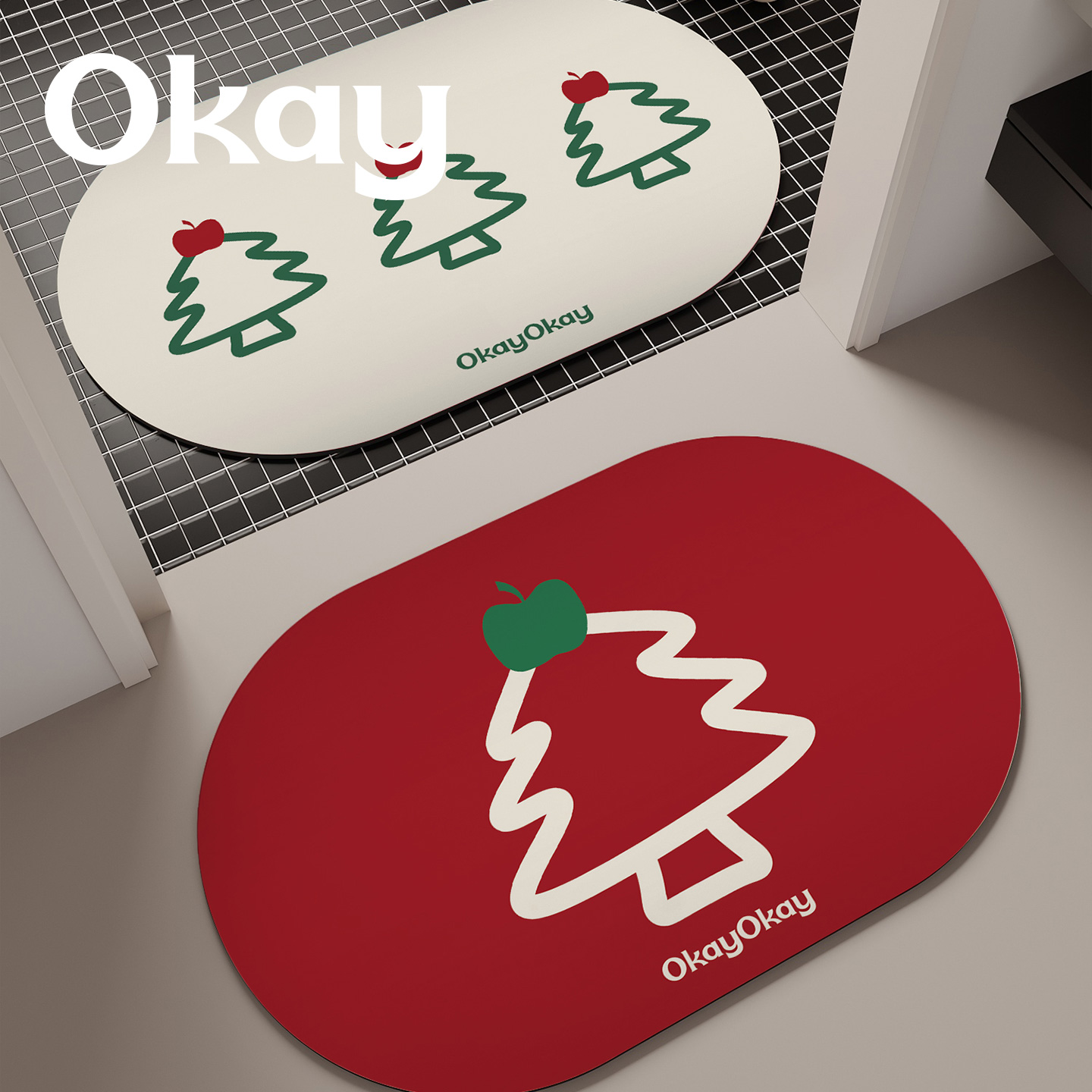 okay圣诞枝浴室韩系简约吸水地垫厕所门口脚垫卫生间门垫防滑垫