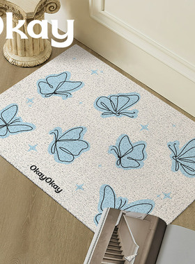 okay蝴蝶纷飞 高颜值少女心入户门地垫家用可裁剪脚垫丝圈耐脏