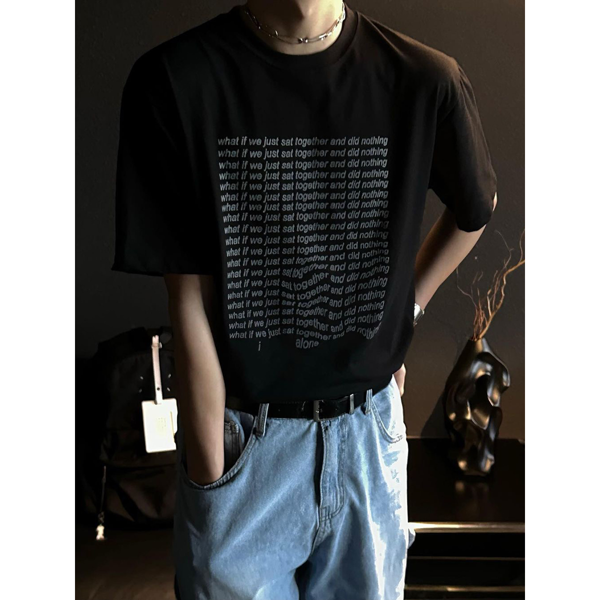 【IGHW】纯棉重磅短袖T恤男夏季新款潮牌字母印花圆领半袖打底衫