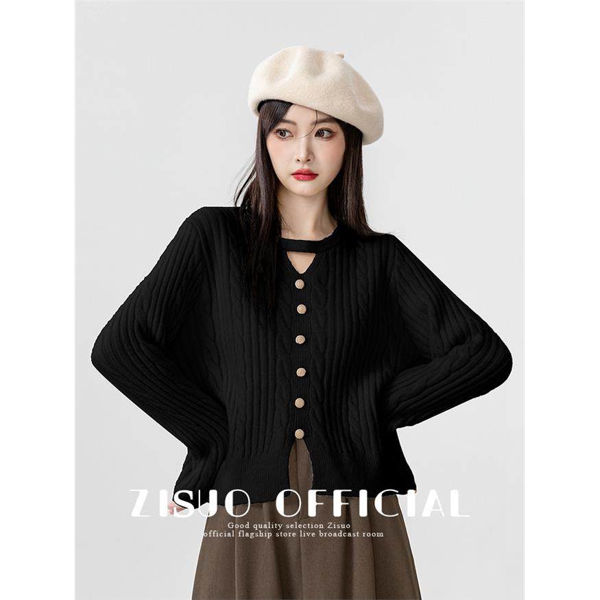 2025春秋新款黑色V领挂脖毛衣女设计感小众麻花针织衫套头短上衣,个性定制/设计服务/DIY,棉服工装,淘宝优惠券,粉丝福利购,淘宝优惠卷