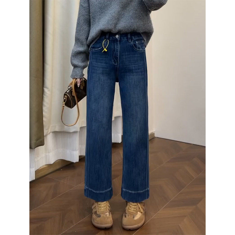蓝色直筒牛仔裤女秋冬加绒大码梨形身材高腰弹力显瘦九分阔腿裤子,女装/女士精品,大码裤装,淘宝优惠券,粉丝福利购,淘宝优惠卷