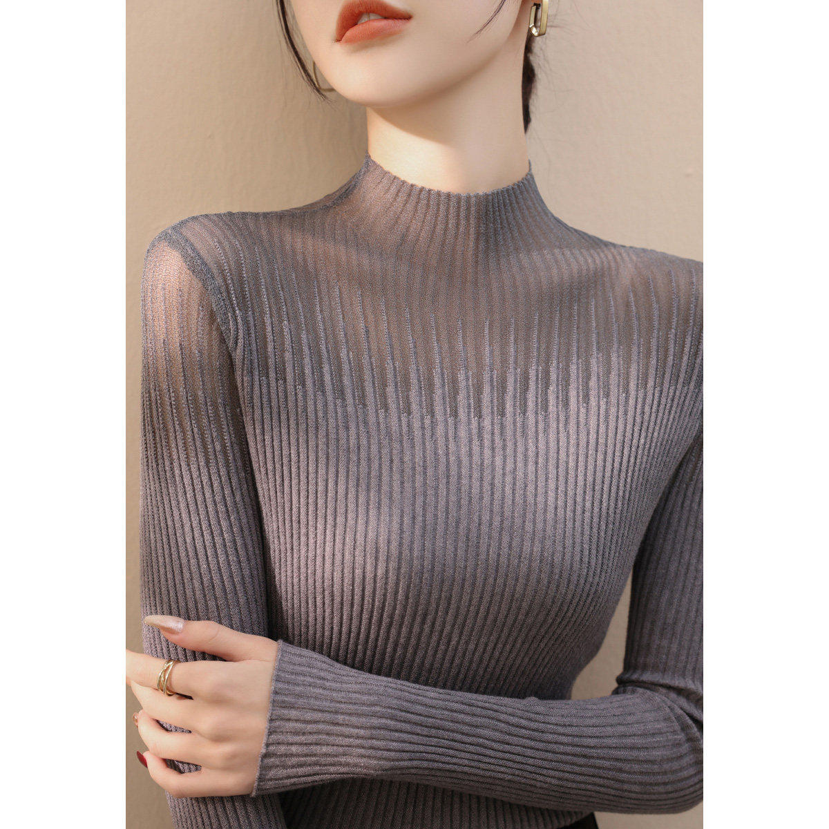 春季2025新款半高领蕾丝网纱打底衫毛衣女法式高级感灰色针织上衣,个性定制/设计服务/DIY,棉服工装,淘宝优惠券,粉丝福利购,淘宝优惠卷