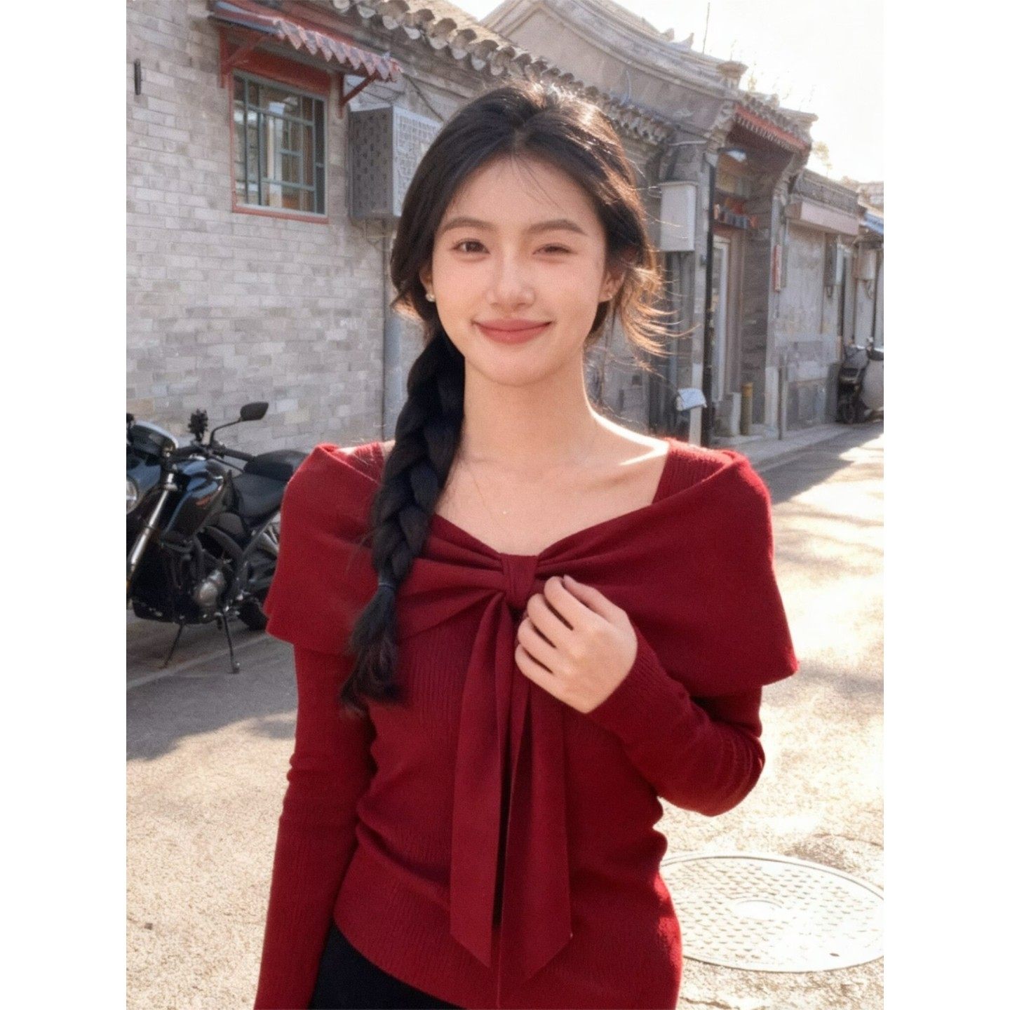 秋冬圣诞氛围穿搭蝴蝶结红色针织上衣女冬季内搭打底衫设计感小众,个性定制/设计服务/DIY,棉服工装,淘宝优惠券,粉丝福利购,淘宝优惠卷