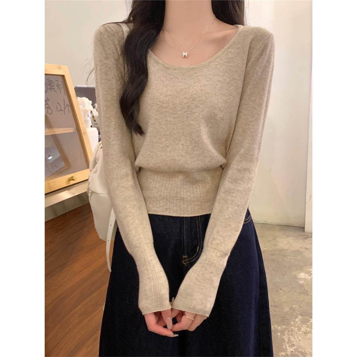 2025新款收腰低领毛衣女内搭大圆领小个子针织打底衫短款上衣秋冬,个性定制/设计服务/DIY,棉服工装,淘宝优惠券,粉丝福利购,淘宝优惠卷