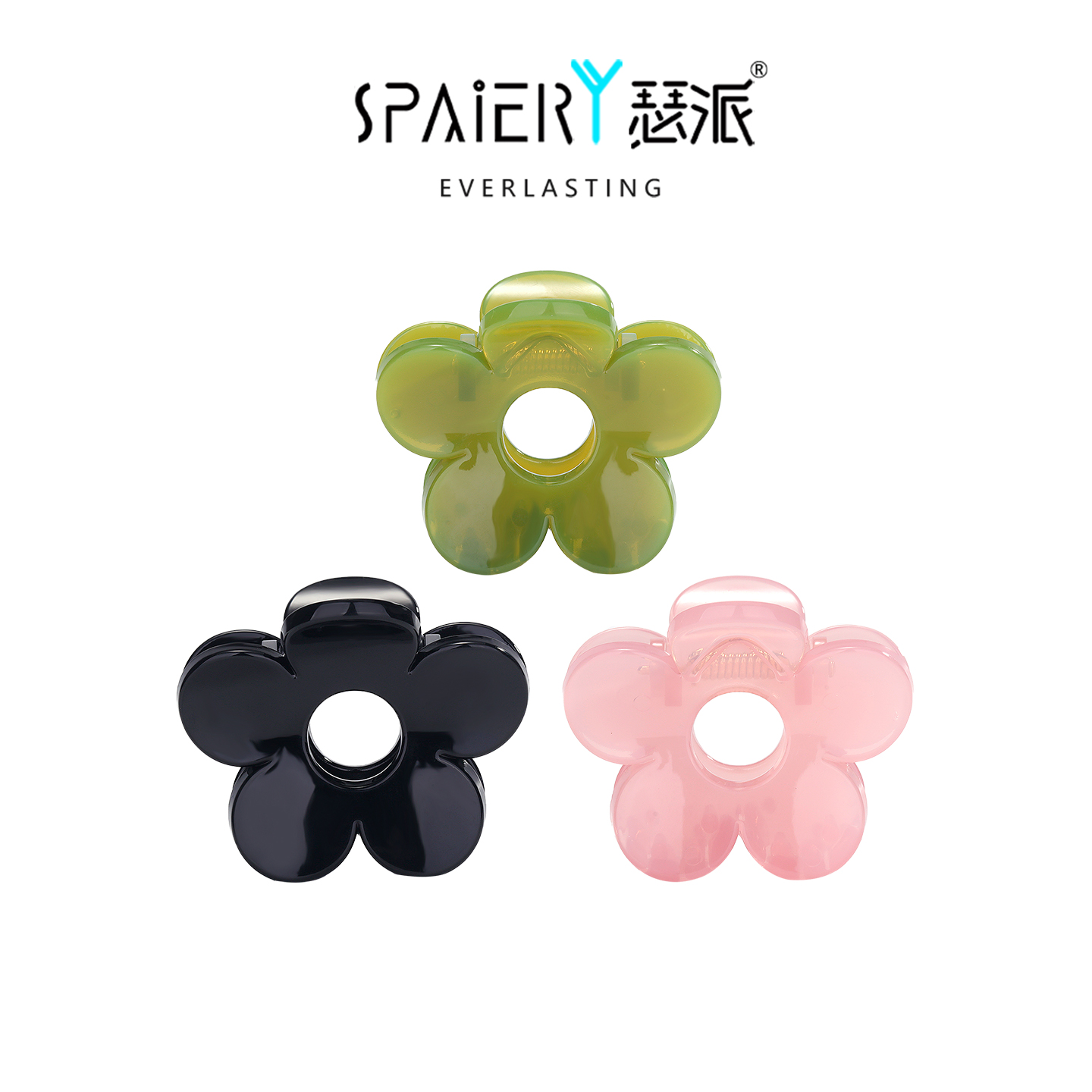 Sp瑟派四叶花半扎发抓夹小夹子花朵高颜值樱花发卡女多巴胺鲨鱼夹