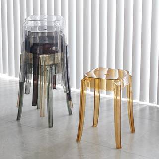 透明塑料高凳子家用可叠放加厚客餐厅方板凳简约北欧亚克力水晶椅