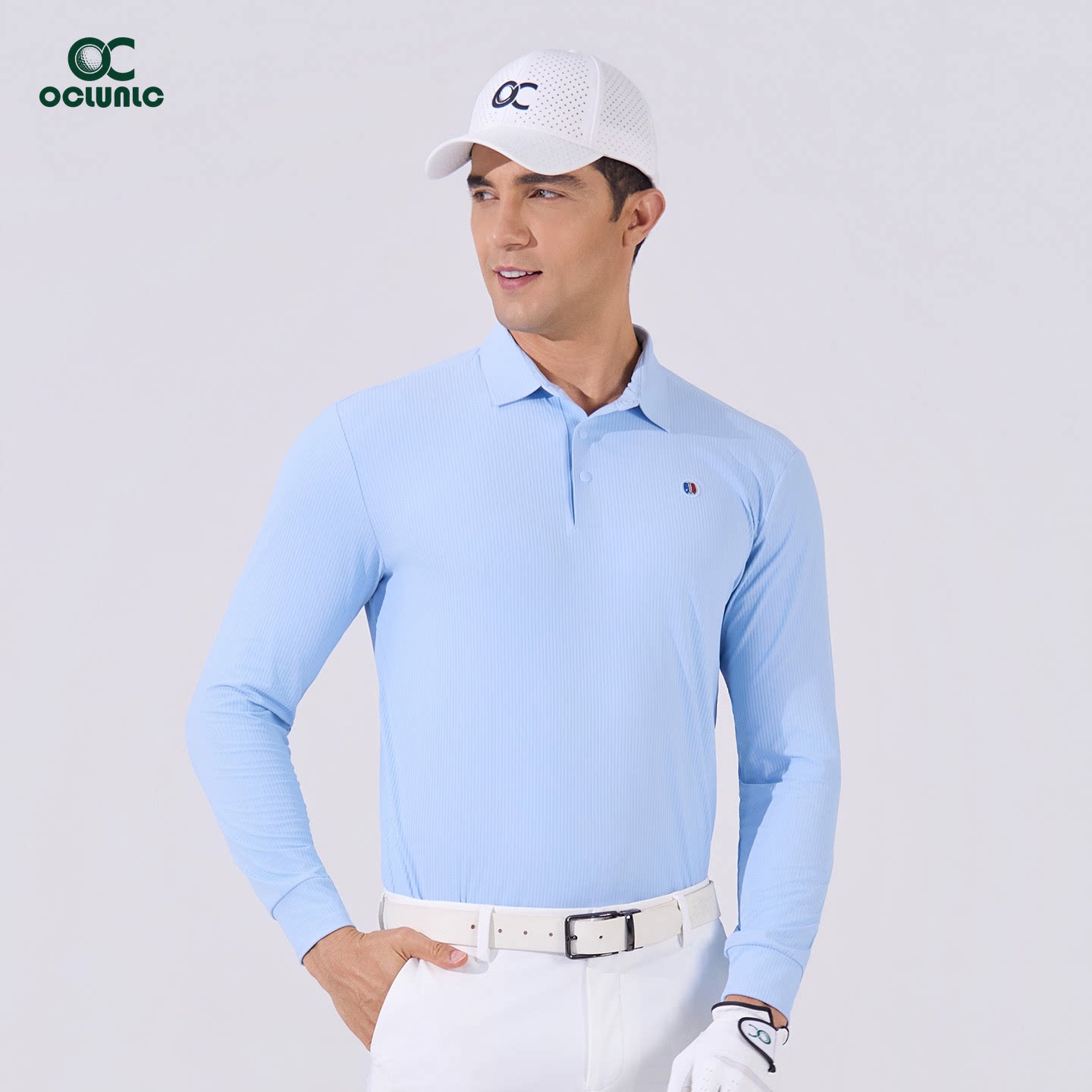 OCLUNLC奥蓝克高尔夫长袖polo衫男春秋竖纹款golf翻领运动打底衫