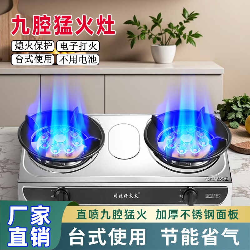 煤气灶双灶家用熄火保护液化燃气然气节能猛火防风炉具台式液化天