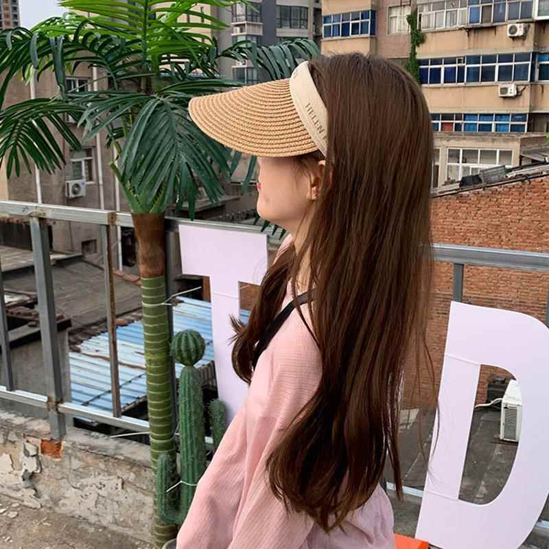 韩版ins草编鸭舌空顶帽子女遮阳帽防晒帽沙滩度假无顶发箍太阳帽