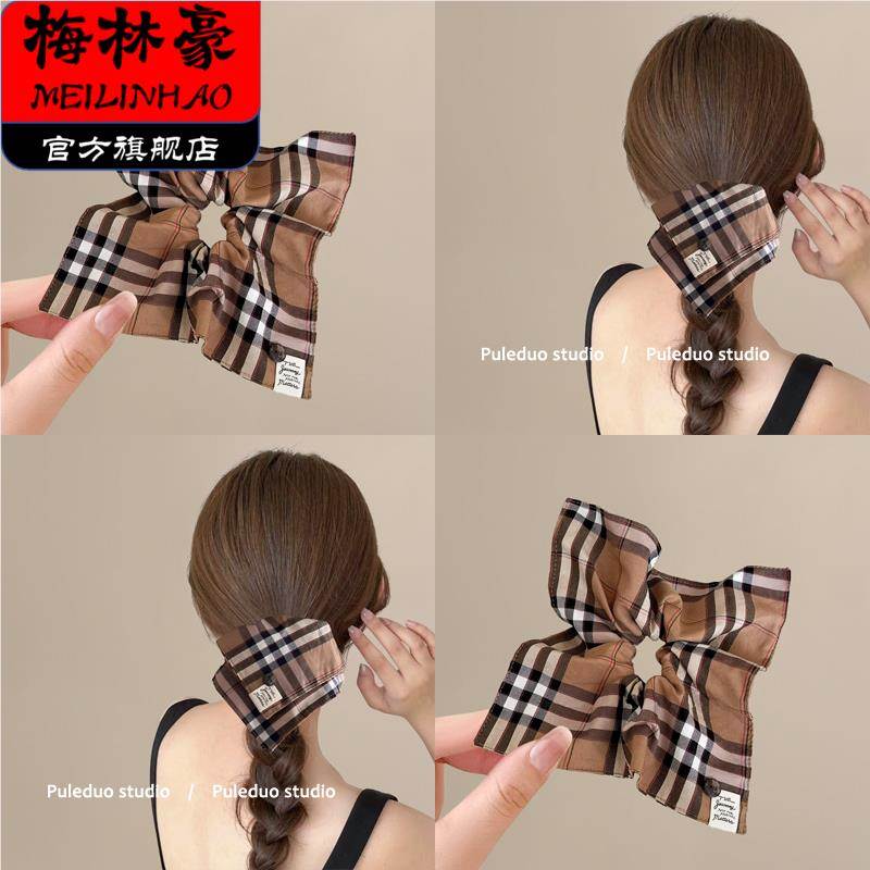 英伦风复古格纹方巾发圈女2025新款高弹力扎马尾耐用发圈头绳发饰