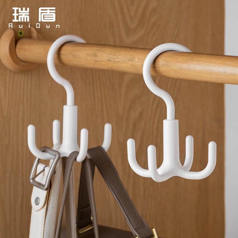 免打孔可旋转四爪挂钩挂围巾帽子衣服钩子家用挂包包多头收纳神器