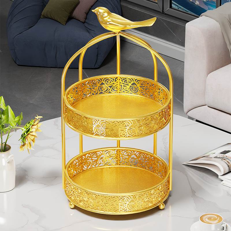 水果盘双层精致高颜值鸟笼果篮新款2025年茶几摆放糖果水果盘果篓