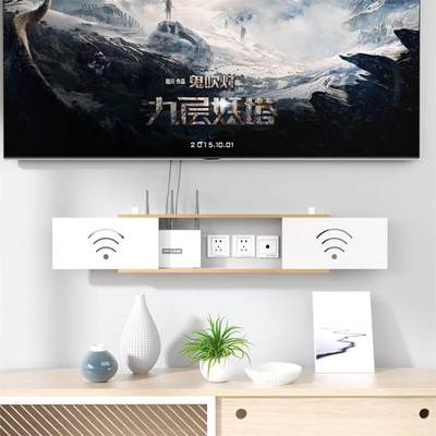 免打孔实木WiFi路由器挂墙上电视机顶盒收纳置物架支架放置壁挂式