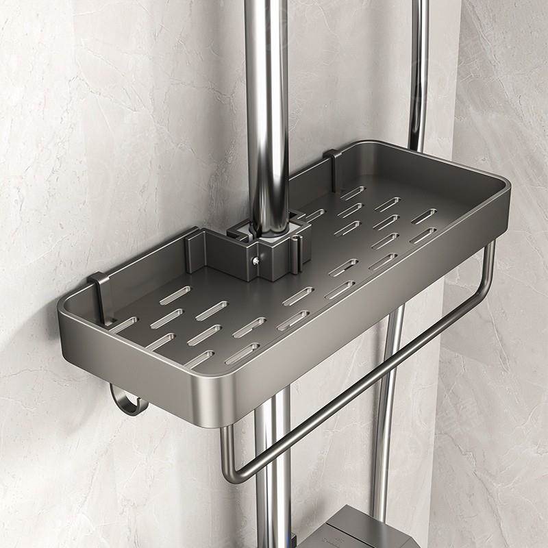 卫生间卡扣花洒置物架托盘免打孔淋浴房花洒杆支架一体浴室沐浴露