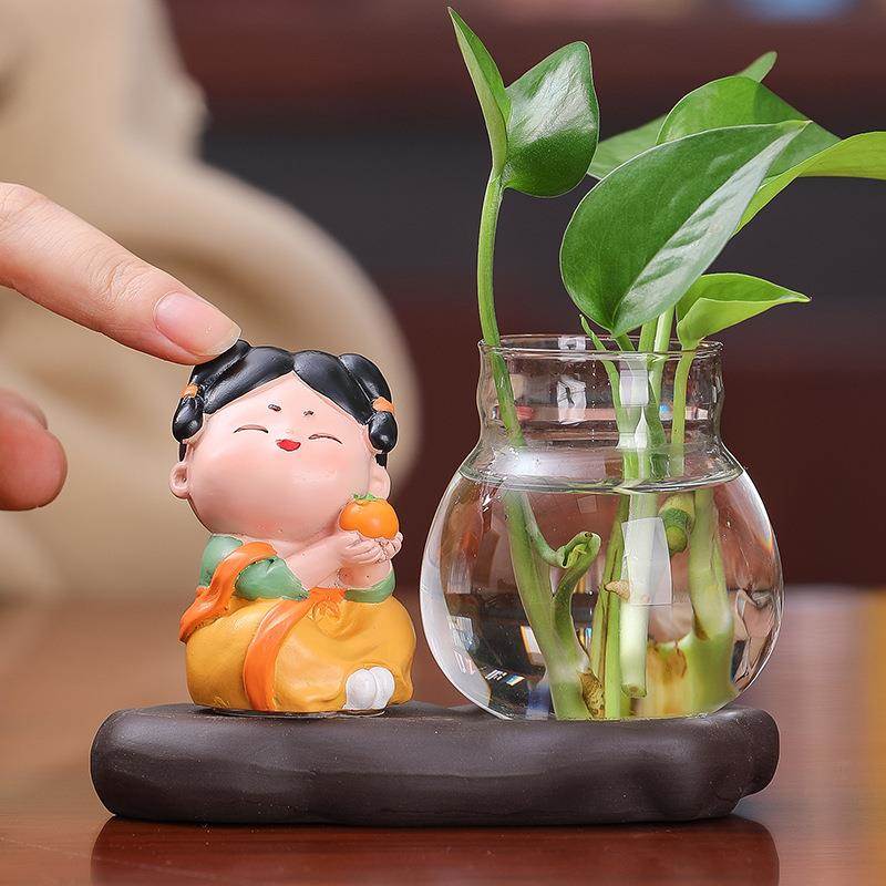 可爱唐仕女卡通娃娃水培摆件家居客厅装饰桌面工位解压公仔绿萝瓶