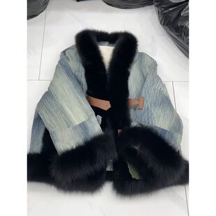 新款高级感超加厚棉衣美式复古拼接夹棉外套女冬天秋冬款毛毛