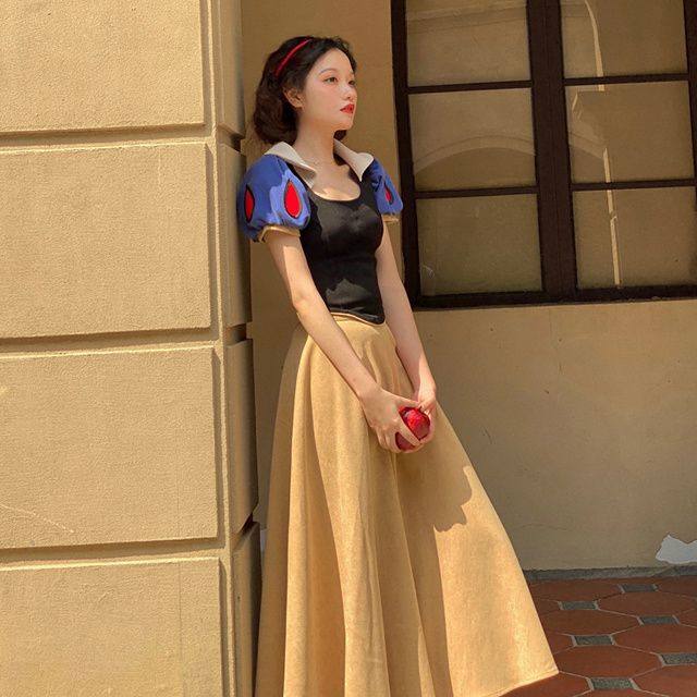 白雪公主裙子cos成人服装迪斯尼乐园穿搭夏季新款女装童话系套装