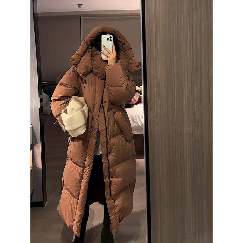 新款羽绒棉服女中长款连