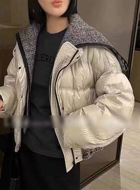 假两件拼接针织大翻领羽