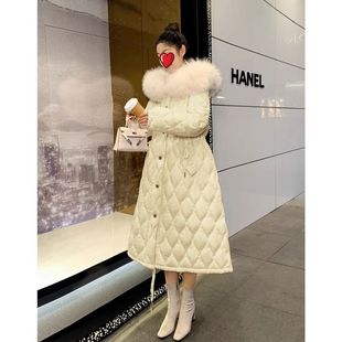 和煦菱花 冬季新款杏色长款羽绒棉服保暖毛毛领高端外套