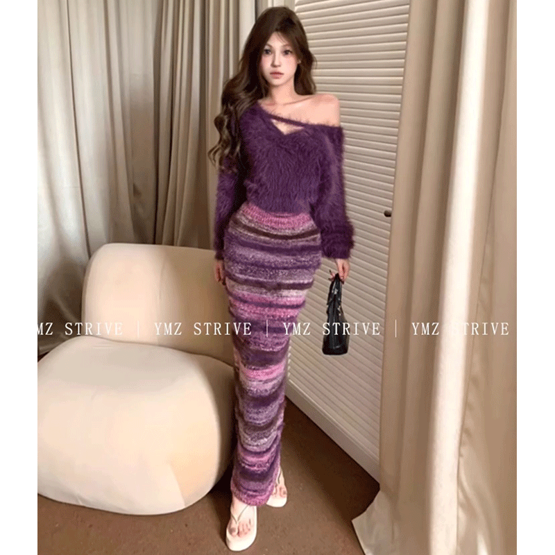 纯欲V领慵懒风毛衣女秋气