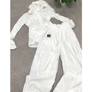 夏季新款美式辣妹运动风收腰白色防晒外套百搭休闲松紧长裤套装