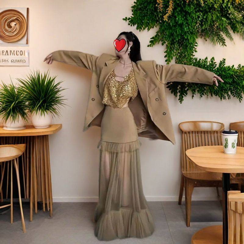 2025新款春装搭配一整套御姐高级感气质西装网纱半身裙两件套装女