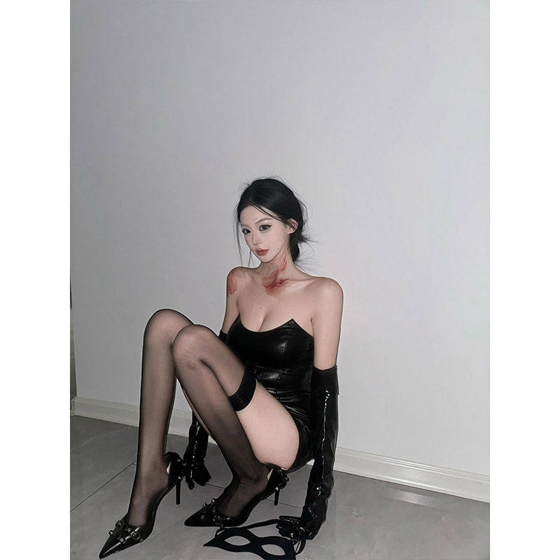 小众设计性感辣妹皮衣抹