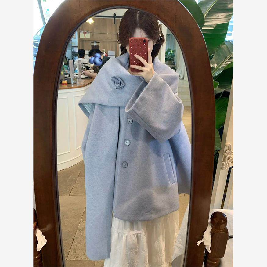 2024秋冬款蓝色立体花朵