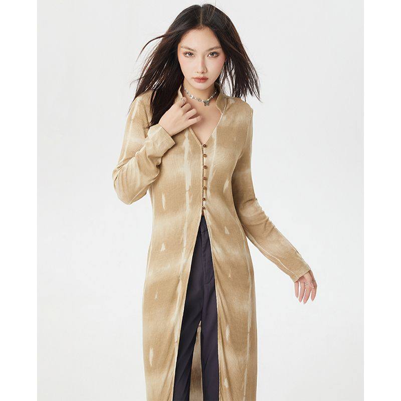 冷淡风御姐范长款开叉连衣裙女时髦百搭慵懒甜酷炸街显瘦上衣