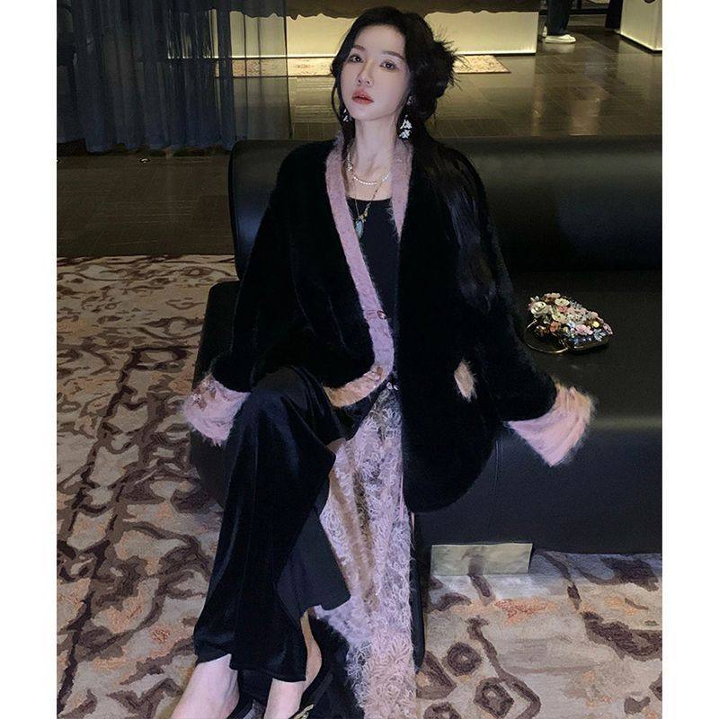 新中式国风女装高级感超好看气质御姐小香风黑色外套裙子套装秋冬