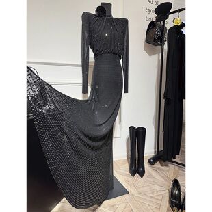 秋冬季新款法式御姐气质女神范遮肚子显瘦黑色高端连衣裙奢华大牌