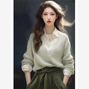 高级感超好看绿色假两件毛衣外套女秋冬季韩系慵懒风软糯针织上衣