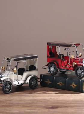 怀旧老爷车汽车模型创意桌面摆件客厅酒柜书架书柜家居装饰品铁艺