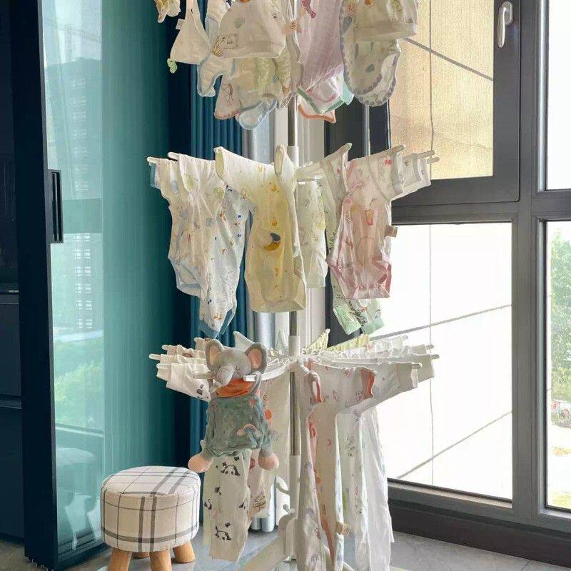 婴儿室内晾衣架神器夹子折叠晾晒宝宝阳台多层落地衣架回南天