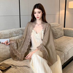 法式温柔风蕾丝拼接披肩女外搭2026秋季百搭防晒空调衫气质披风
