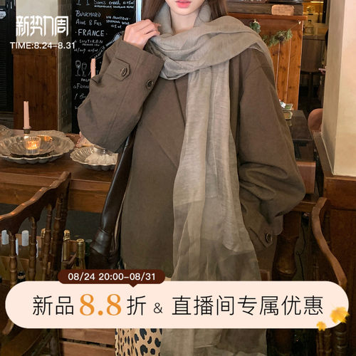 复古文艺棉麻丝巾女2026秋季新款长条披肩氛围感气质围脖老钱风