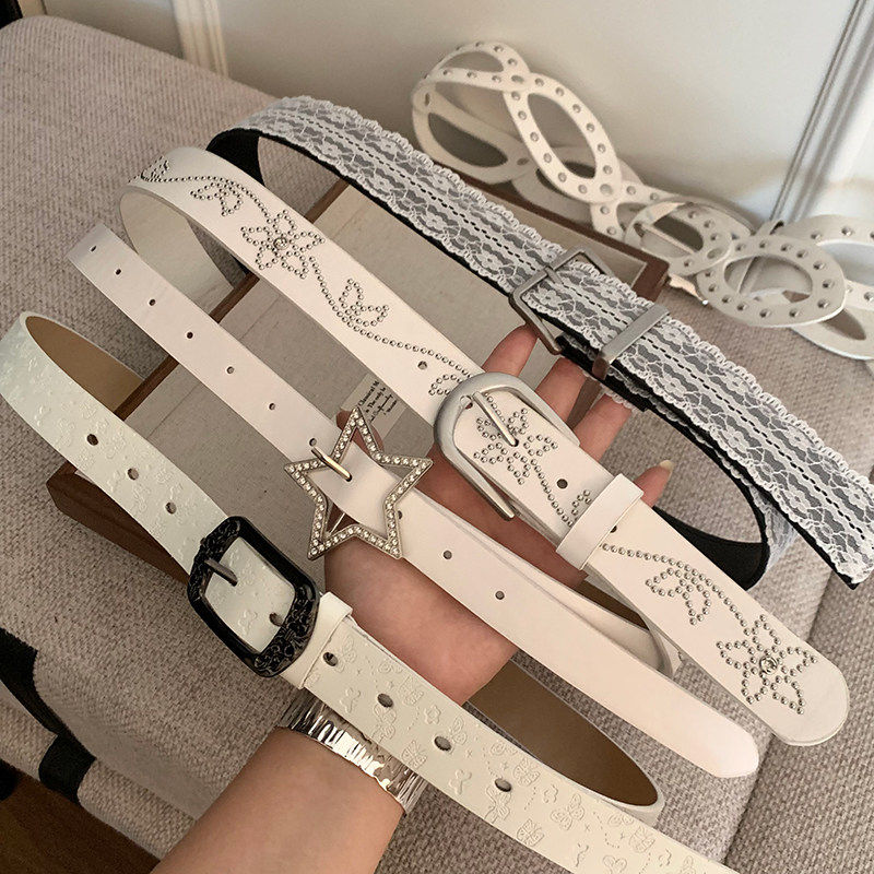 美式y2k辣妹白色腰带女小众设计感牛仔裤裙子配饰腰封百搭皮带潮图片