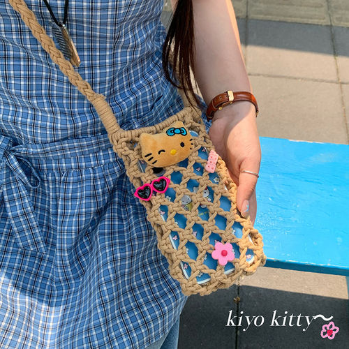 夏威夷kt猫咪手工编织镂空斜挎包