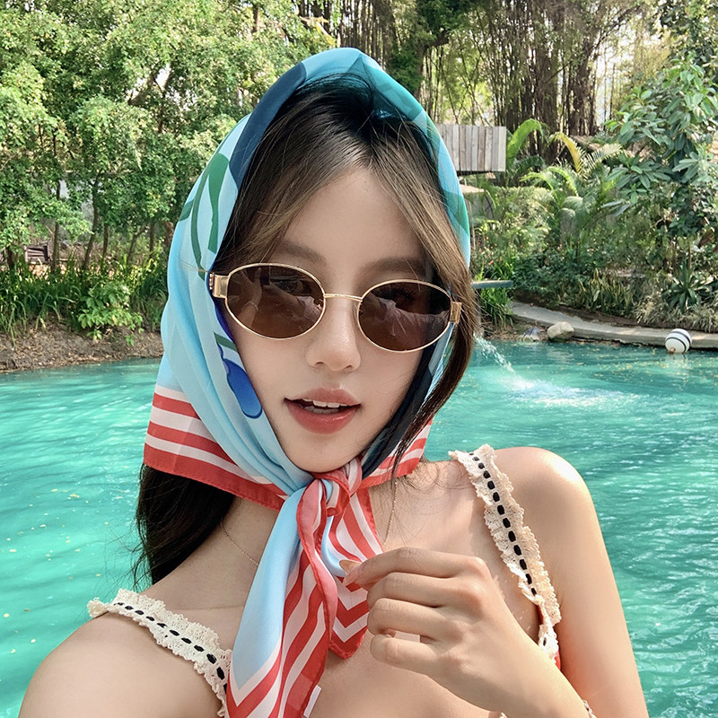 韩国权志龙同款大方巾女多功能头巾春夏出游防晒丝巾抹胸发带领带