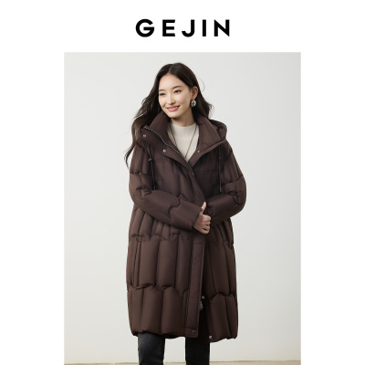 歌锦90%白鹅绒连帽宽松显瘦中长款羽绒服女2025冬季新款保暖外套