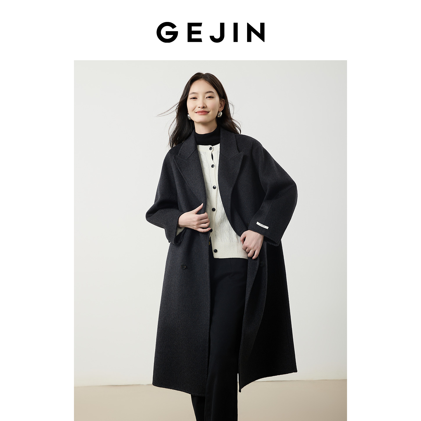 歌锦1OO%绵羊毛戗驳领气质显瘦长款双面呢大衣外套女2025冬季新款