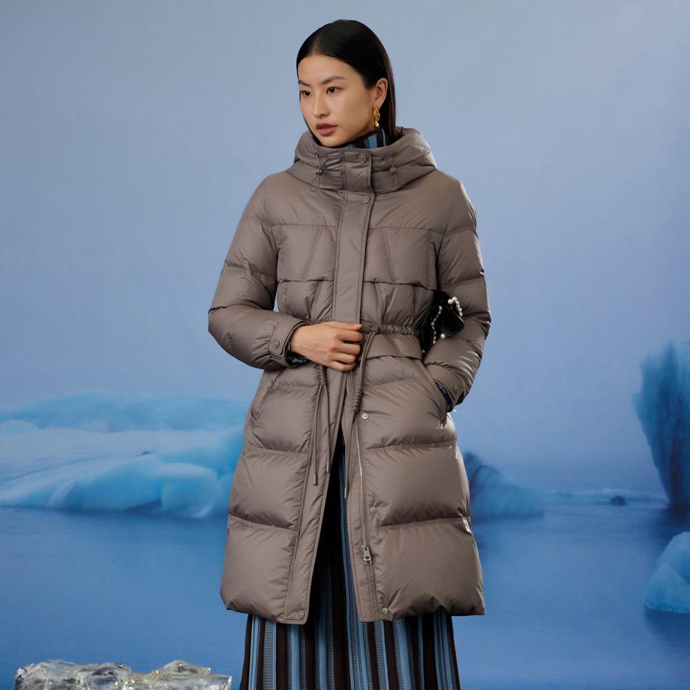 歌锦抗冻耐寒90%白鸭绒连帽加厚保暖羽绒服外套女中长款冬季外套