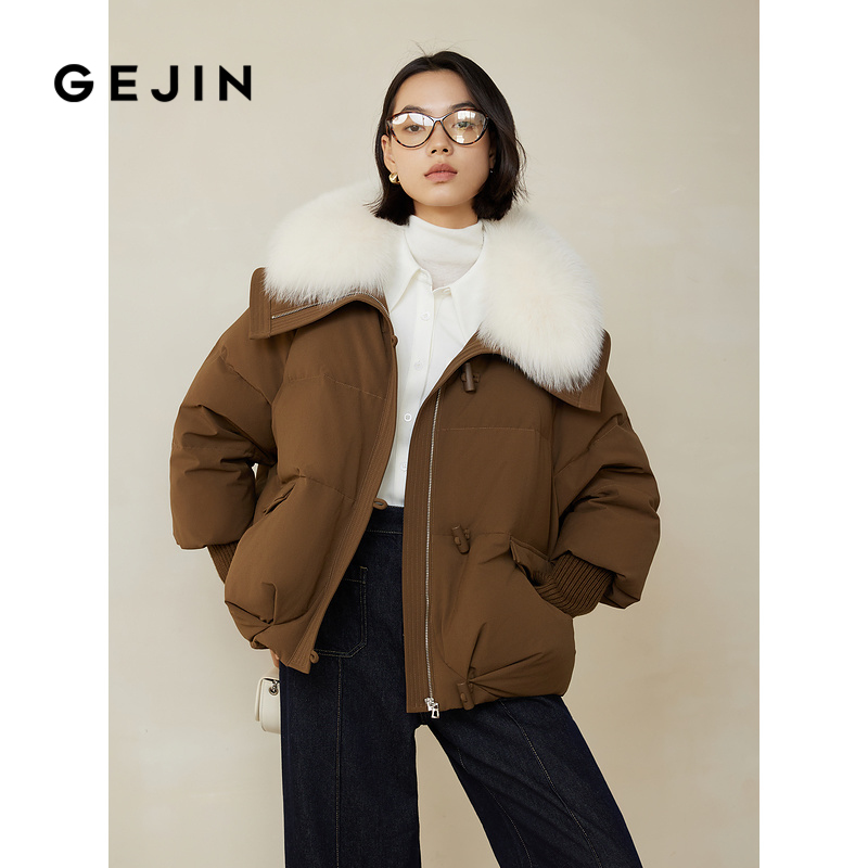 御寒短款白鹅绒歌锦时髦狐狸毛领