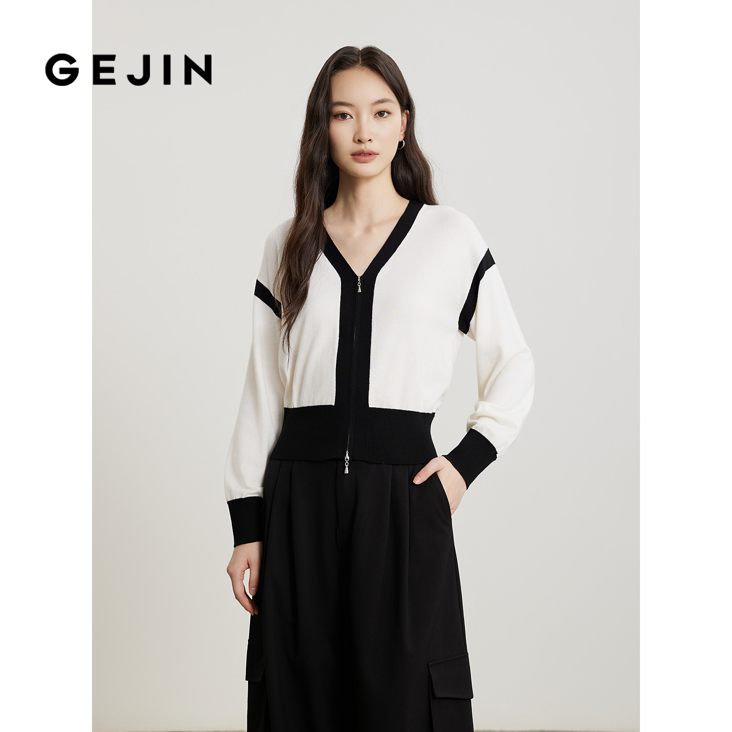 歌锦绵羊毛修身显瘦 长袖针织衫女外套2025春秋季新款