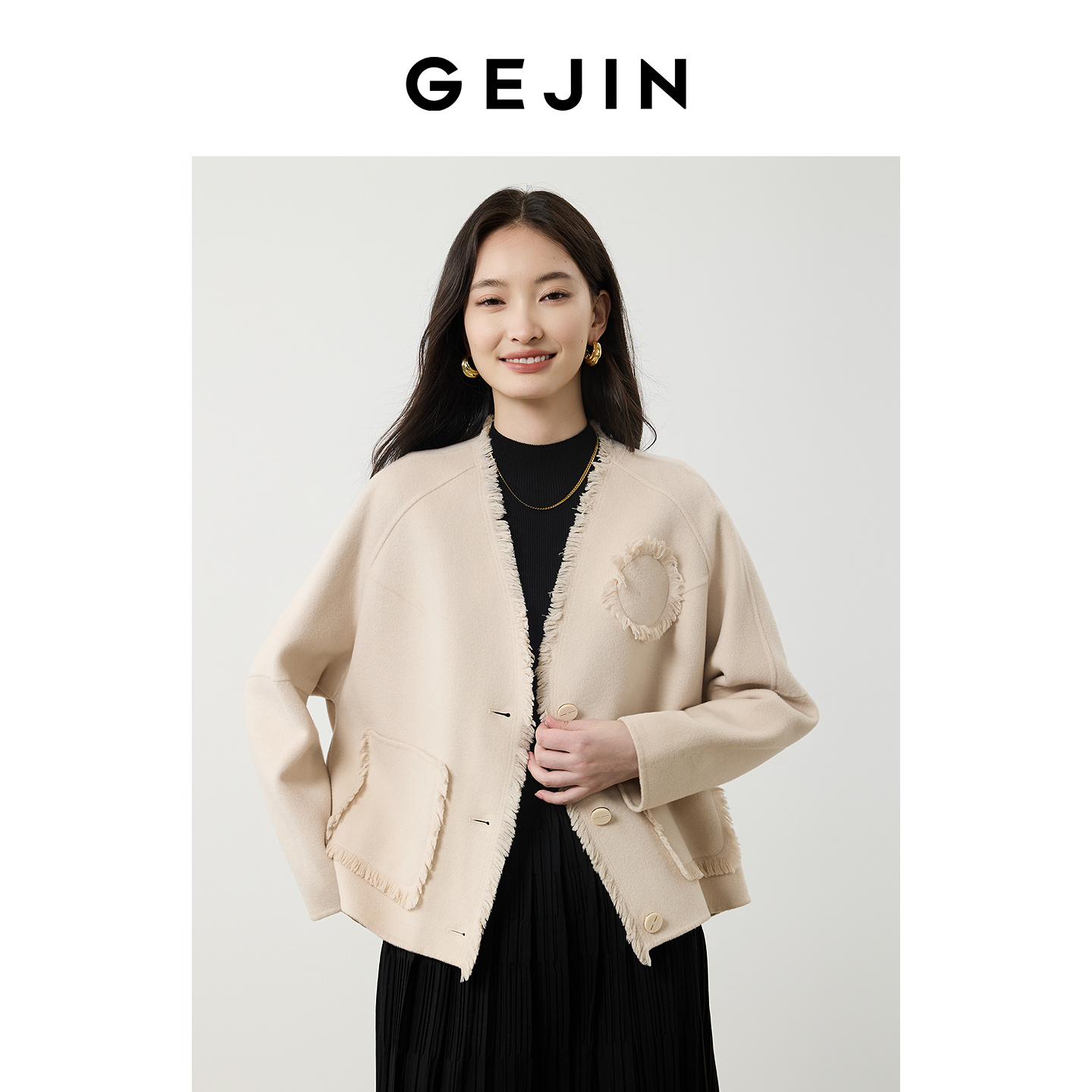 歌锦【商场同款】100%双面羊毛大衣女2025年秋冬新款通勤外套