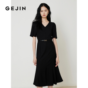 歌锦知识份子职场通勤 2025春季新款绑带收腰连衣裙女小众设计感