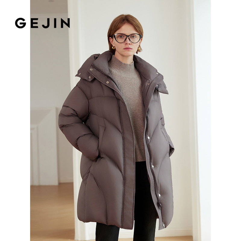 歌锦高含244G加厚防寒鹅绒羽绒服外套女中长款连帽高领冬季新款