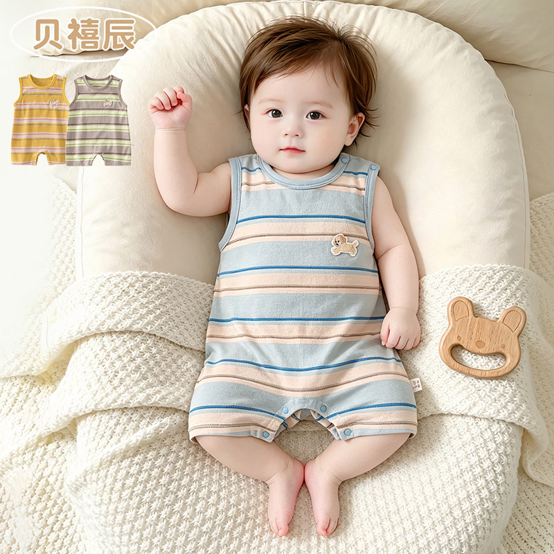 宝宝夏天衣服婴儿纯棉无袖连体衣图片