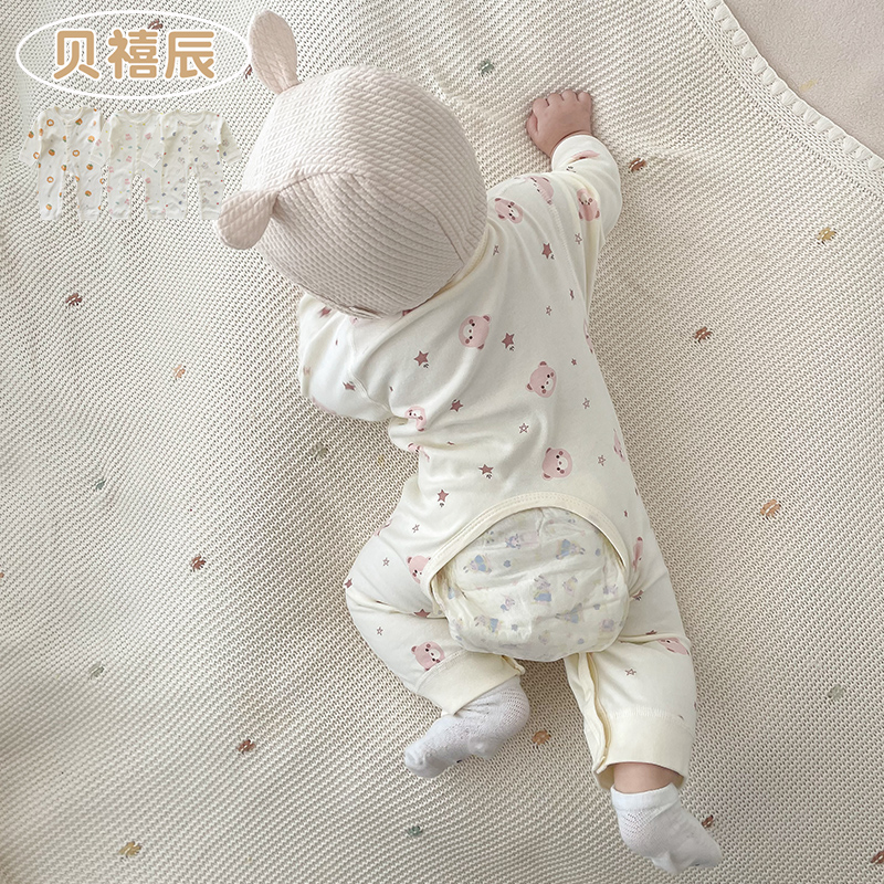 四季款婴儿衣服纯棉a类新生儿长袖开裆婴幼儿连体衣宝宝睡衣爬服